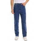 Men's High Elastic Waist Jeans Relaxed Fit Straight Leg Stretch Denim Jeans with Zipper