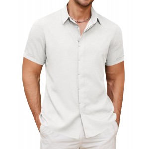 Linen Shirts for Men Button Down Beach Shirt Short Sleeve Men's Casual Summer Vacation Shirts